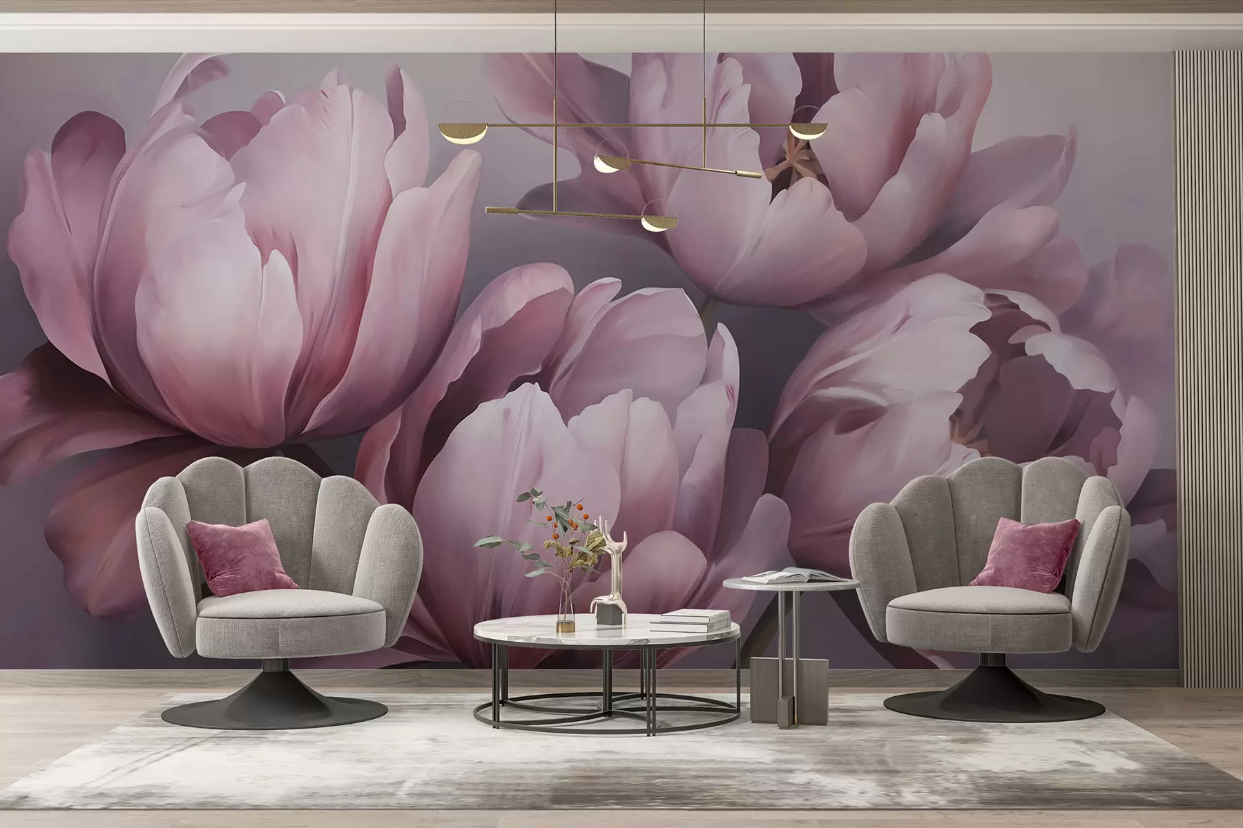 Fotobehang Schilderij met een afbeelding van abstracte tulpen w05593