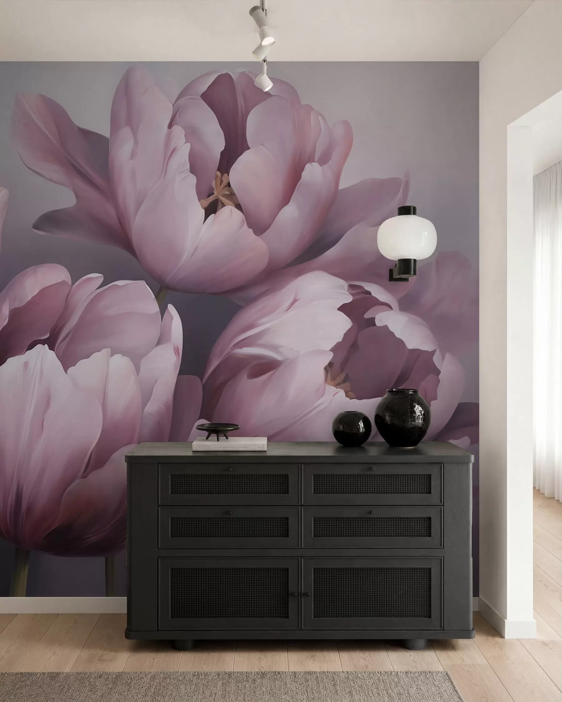 Fotobehang Schilderij met een afbeelding van abstracte tulpen w05593