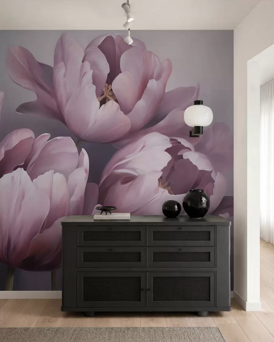 Fotobehang Schilderij met een afbeelding van abstracte tulpen w05593