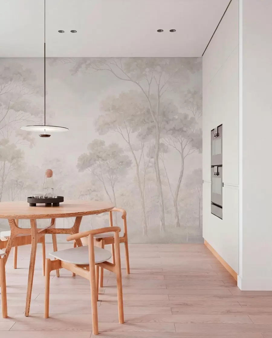 Fotobehang Hoge takken in ivoornevel w05624v1