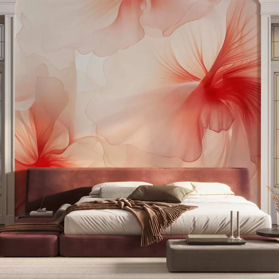 Fotobehang Zachtroze bloemen met luchtige, doorschijnende bloemblaadjes in aquarelstijl, een elegante bloemstuk w05360
