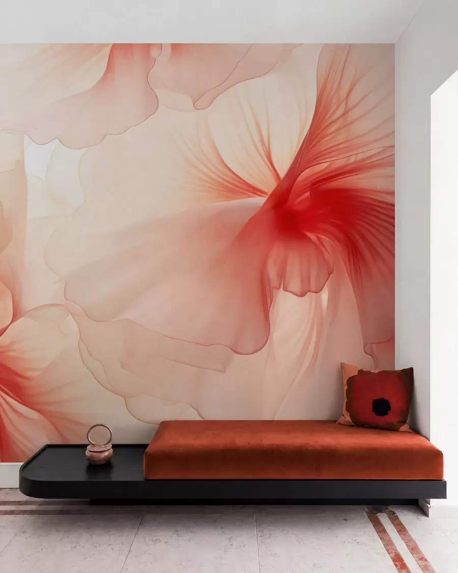 Fotobehang Zachtroze bloemen met luchtige, doorschijnende bloemblaadjes in aquarelstijl, een elegante bloemstuk w05360
