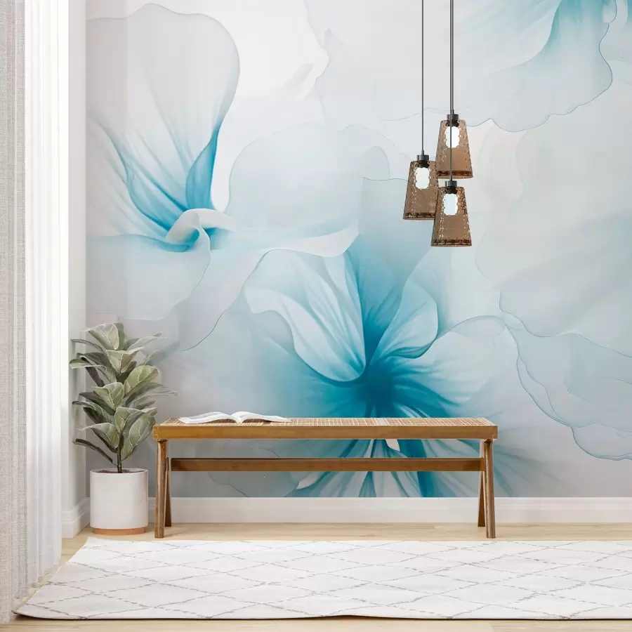 Fotobehang Zachtroze bloemen met luchtige, doorschijnende bloemblaadjes in aquarelstijl, een elegante bloemcompositie w05360v2