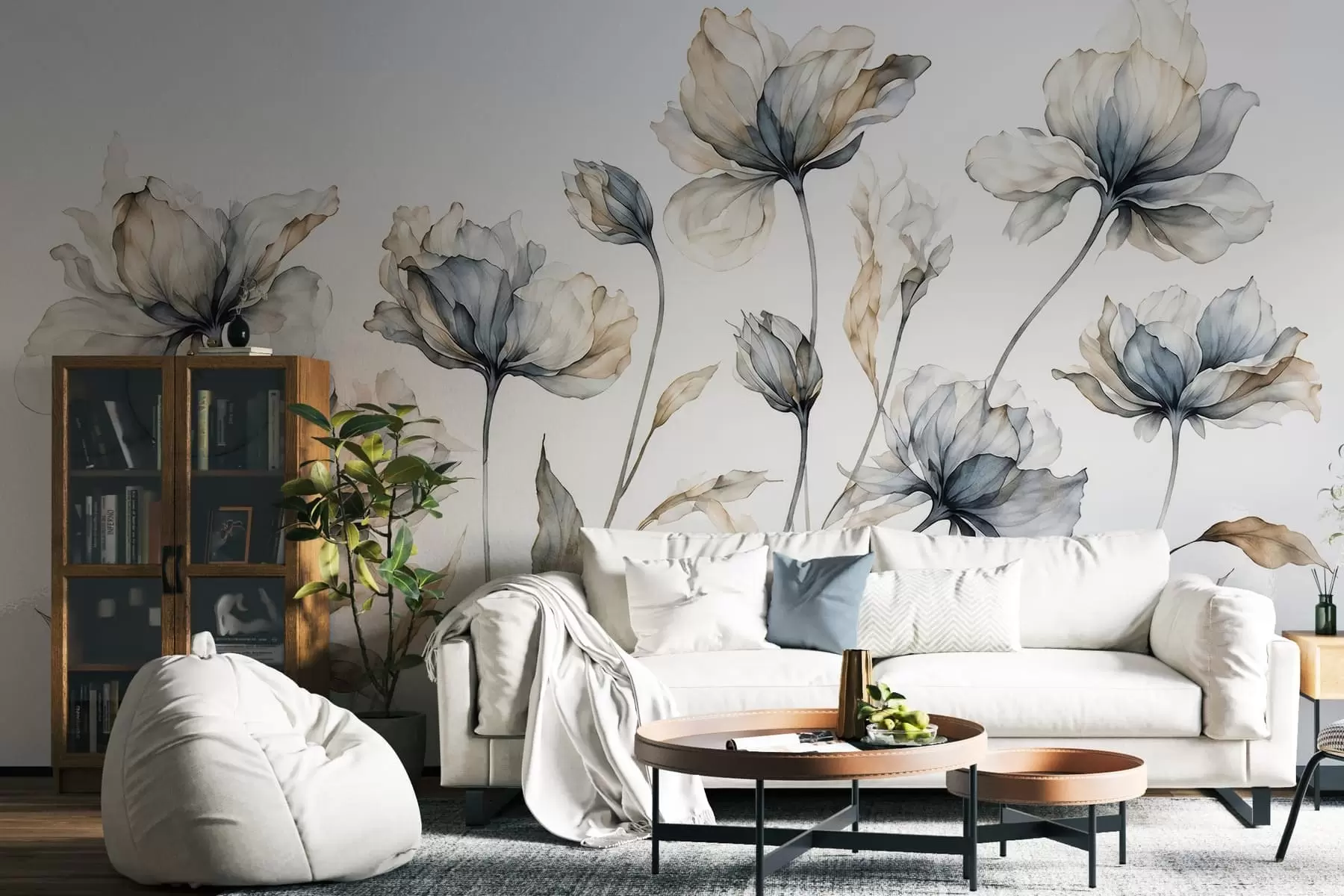 Fotobehang Elegante, luchtige bloemen met doorschijnende, gelaagde bloemblaadjes aan lange, sierlijke stelen w05579