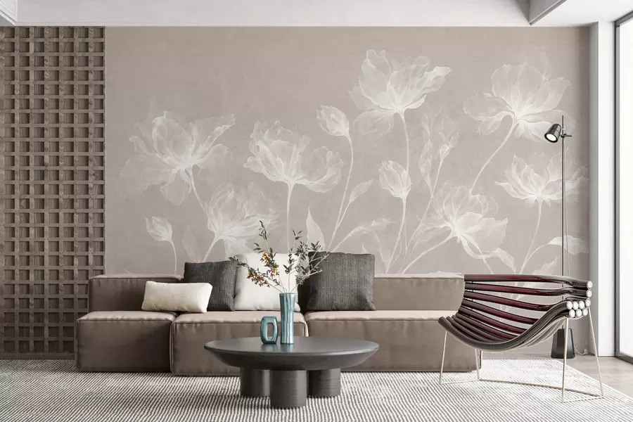 Fotobehang Elegante, luchtige bloemen met doorschijnende, gelaagde bloemblaadjes aan lange, sierlijke stelen w05579v1
