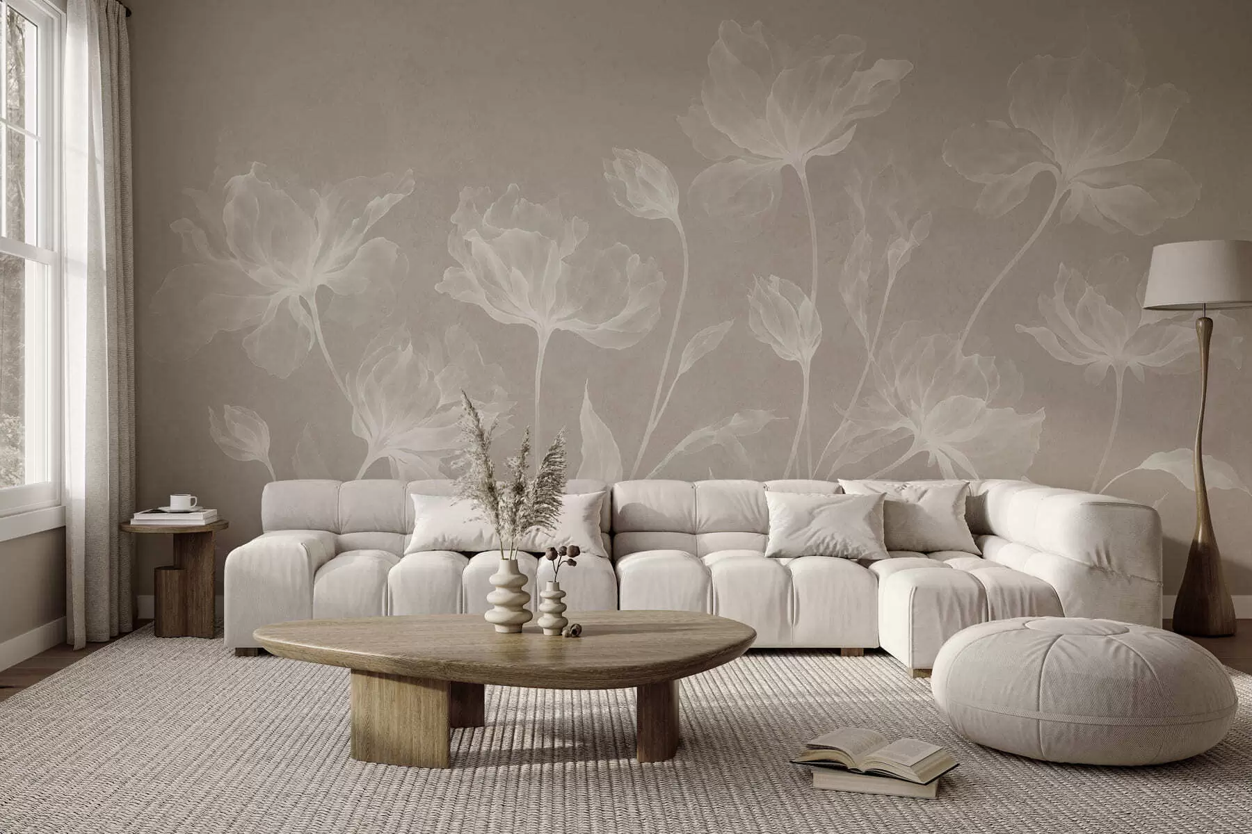 Fotobehang Elegante, luchtige bloemen met doorschijnende, gelaagde bloemblaadjes aan lange, sierlijke stelen w05579v1