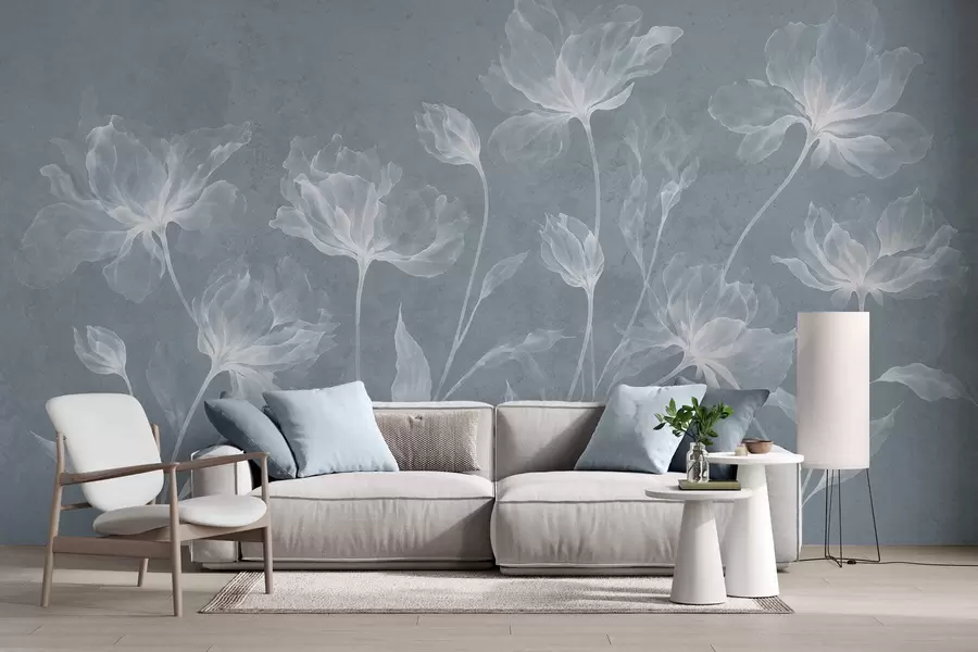 Fotobehang Elegante, luchtige bloemen met doorschijnende, gelaagde bloemblaadjes aan lange, sierlijke stelen w05579v2
