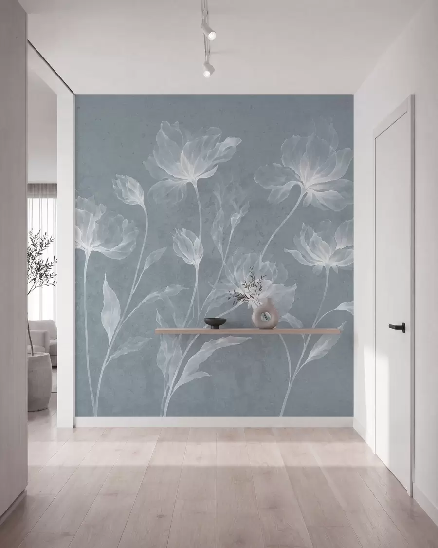Fotobehang Elegante, luchtige bloemen met doorschijnende, gelaagde bloemblaadjes aan lange, sierlijke stelen w05579v2