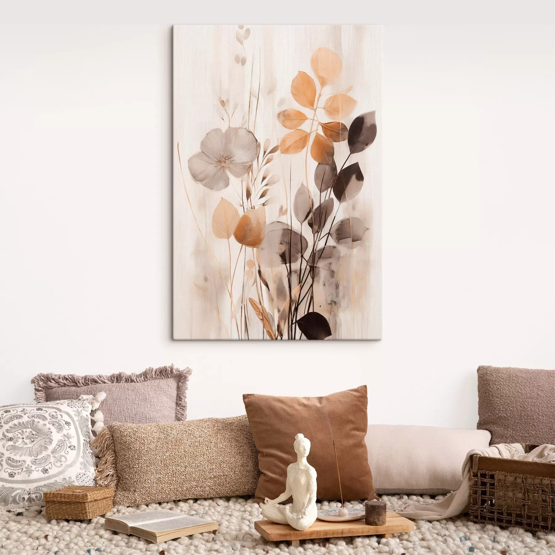  Schilderijen Bloemstuk in gedempte oranje- en grijstinten, abstracte kunst s49147