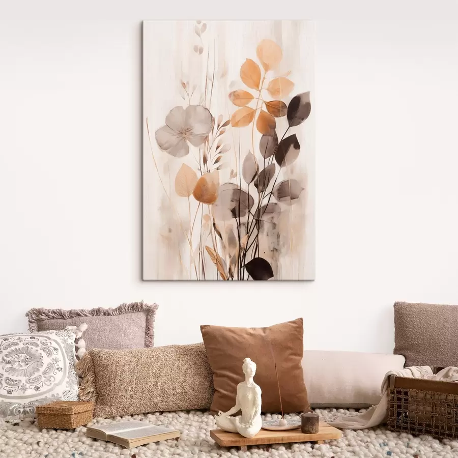  Schilderijen Bloemstuk in gedempte oranje- en grijstinten, abstracte kunst s49147