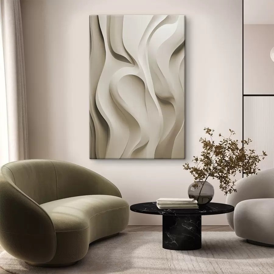  Schilderijen Abstracte beige golvende vormen met vloeiende rondingen, moderne minimalistische kunst s49149