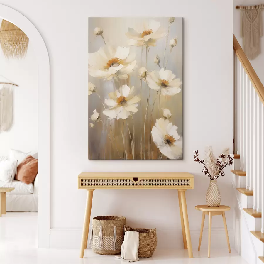  Schilderijen Witte klaprozen, geschilderd in een zachte, impressionistische stijl tegen een ingetogen achtergrond s49160