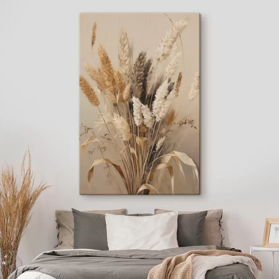  Schilderijen Gedroogde tarwe en pampasgras in verschillende tinten beige en bruin s49163
