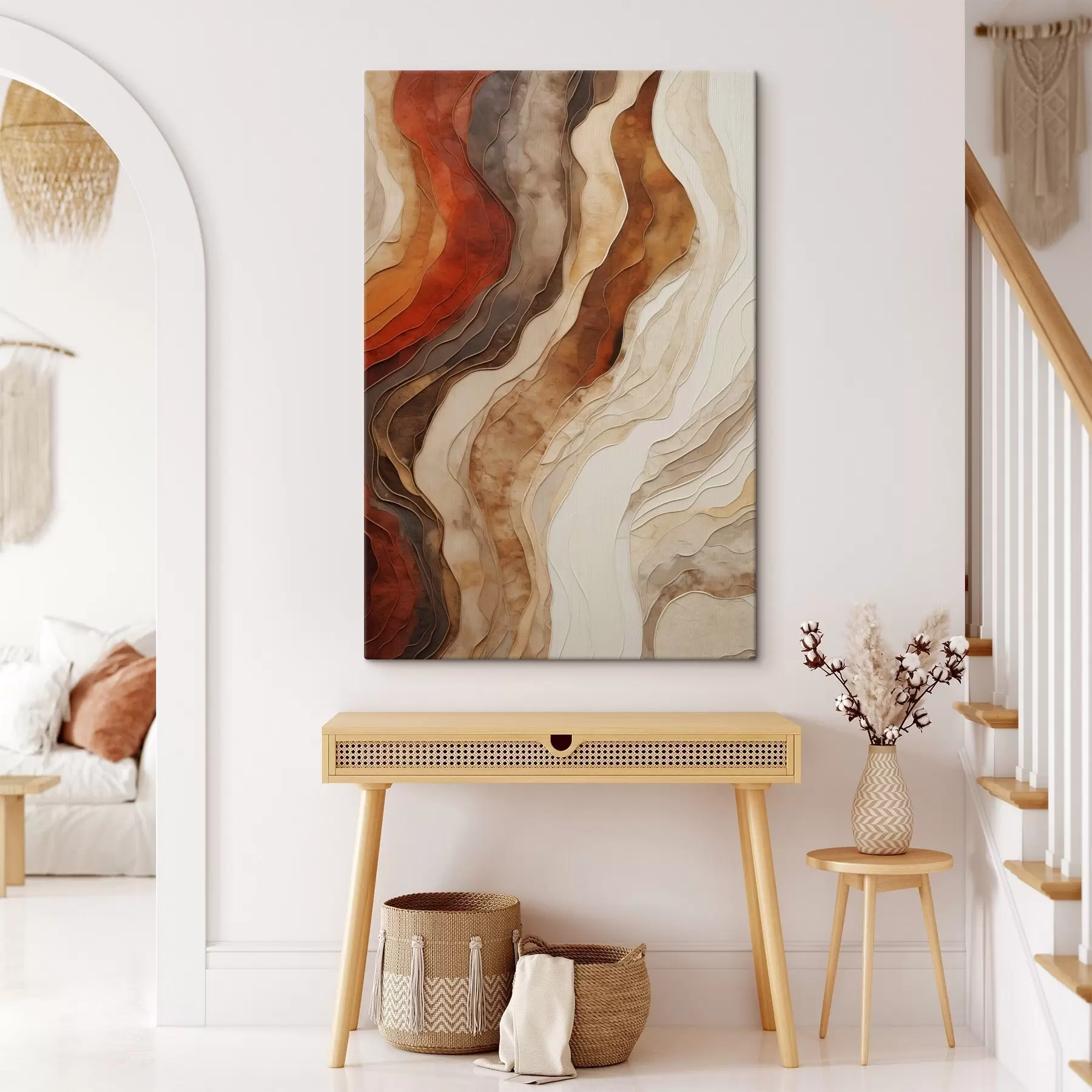  Schilderijen Abstracte golvende texturen in aardetinten, waaronder terracotta, beige en bruin s49165
