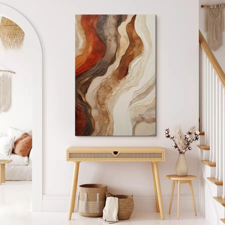  Schilderijen Abstracte golvende texturen in aardetinten, waaronder terracotta, beige en bruin s49165