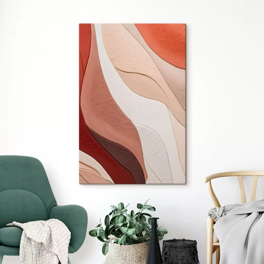  Schilderijen Abstracte, golvende textuurlagen in terracotta-, beige- en crèmekleurige tinten s49169