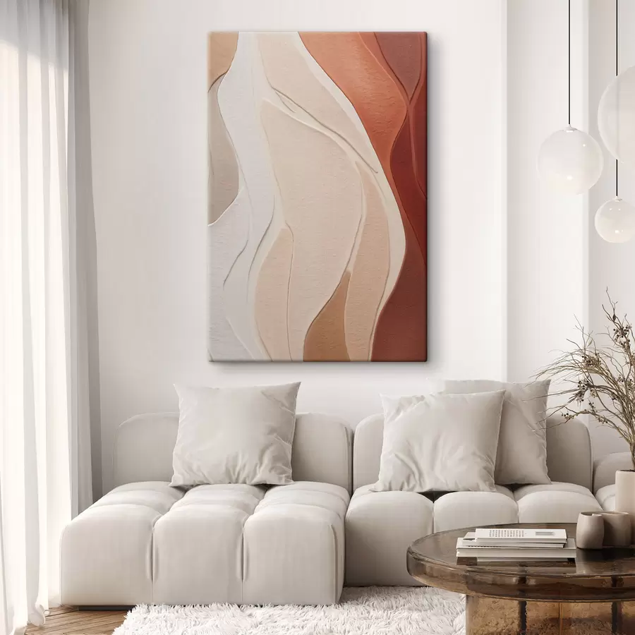  Schilderijen Abstracte, golvende textuurlagen in terracotta-, beige- en crèmekleurige tinten s49170