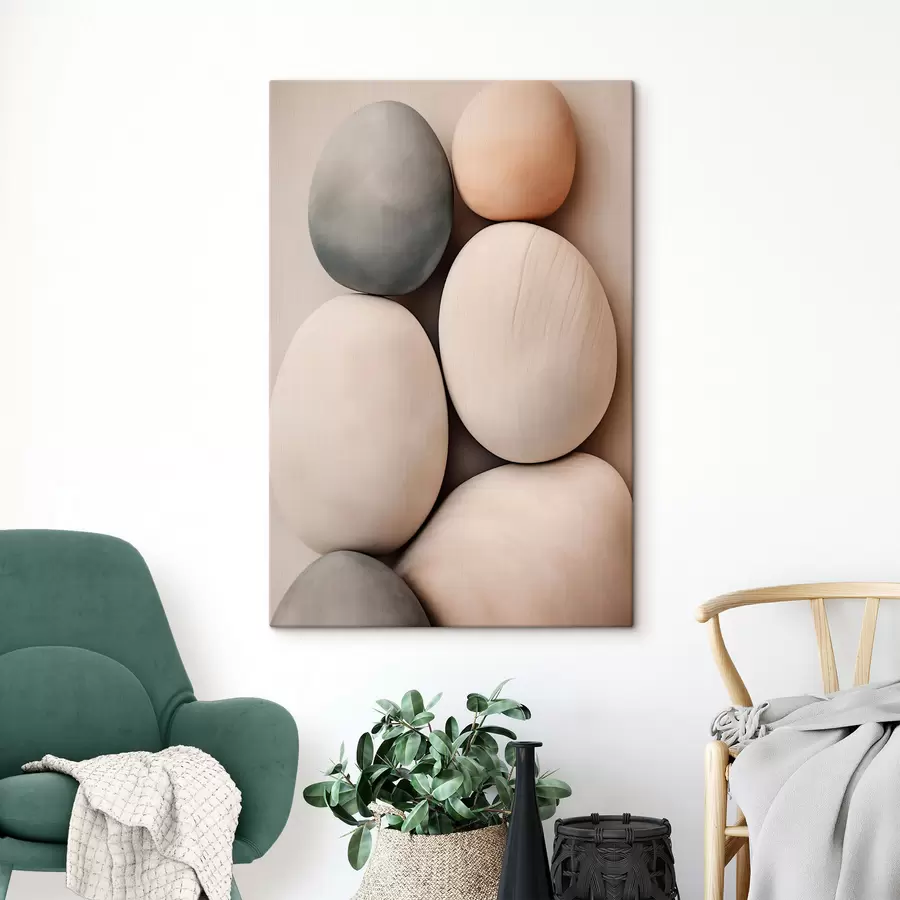  Schilderijen Gladde, afgeronde stenen in diverse neutrale kleuren, minimalisme s49172