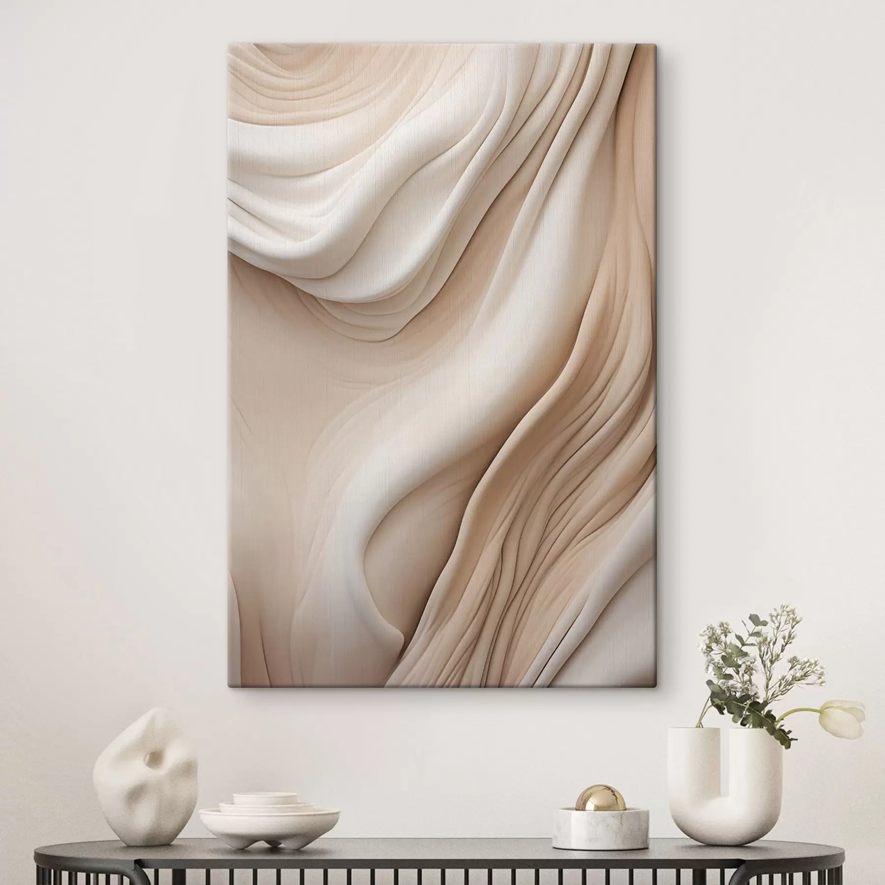  Schilderijen Abstracte, vloeiende texturen in crèmekleurige en beige tinten met zachte schaduwen s49175