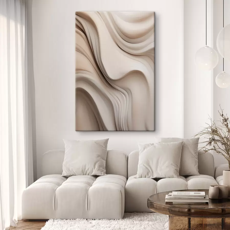  Schilderijen Abstracte, vloeiende texturen in crèmekleurige en beige tinten met zachte schaduwen s49176