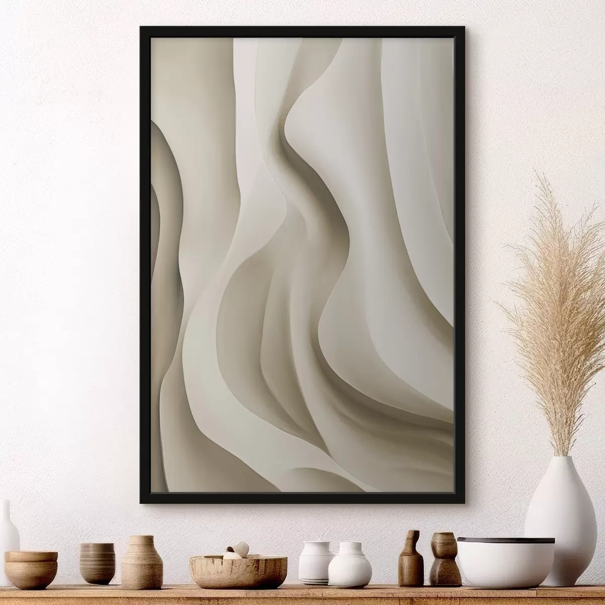 Poster Abstracte beige golvende vormen met vloeiende rondingen, moderne minimalistische kunst f49150