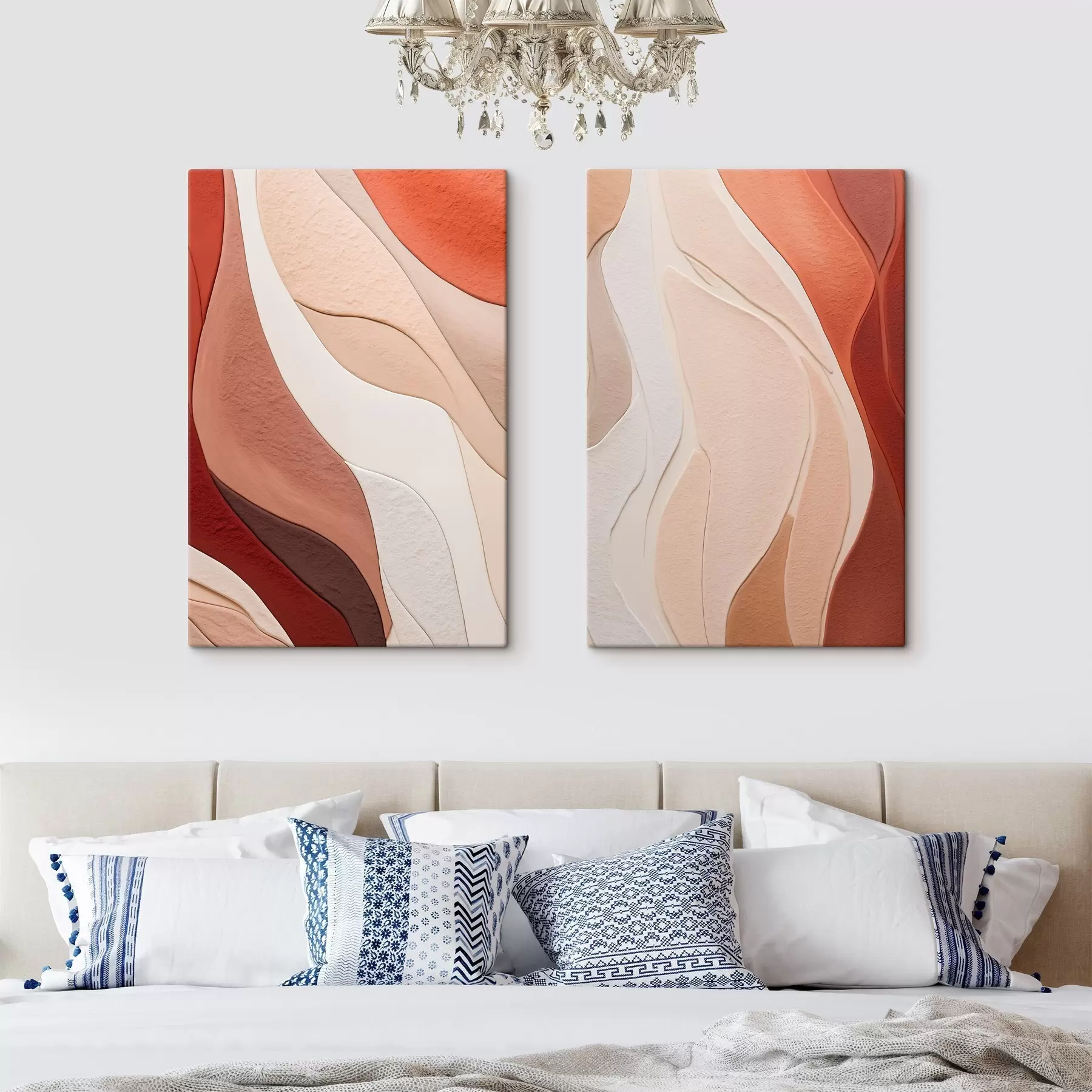  Schilderijen Abstracte, golvende textuurlagen in terracotta-, beige- en crèmekleurige tinten m30481