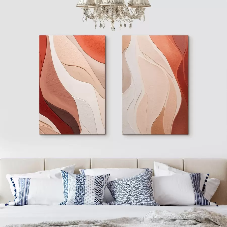  Schilderijen Abstracte, golvende textuurlagen in terracotta-, beige- en crèmekleurige tinten m30481