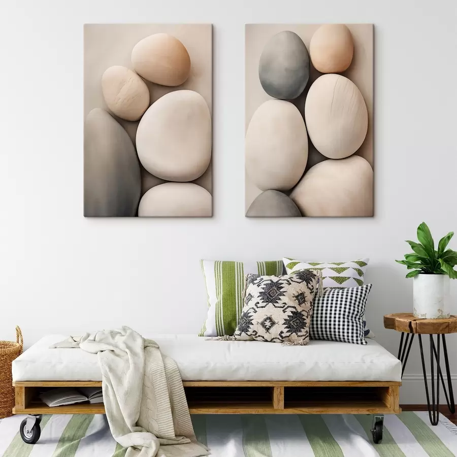  Schilderijen Gladde, afgeronde stenen in diverse neutrale kleuren, minimalisme m30482