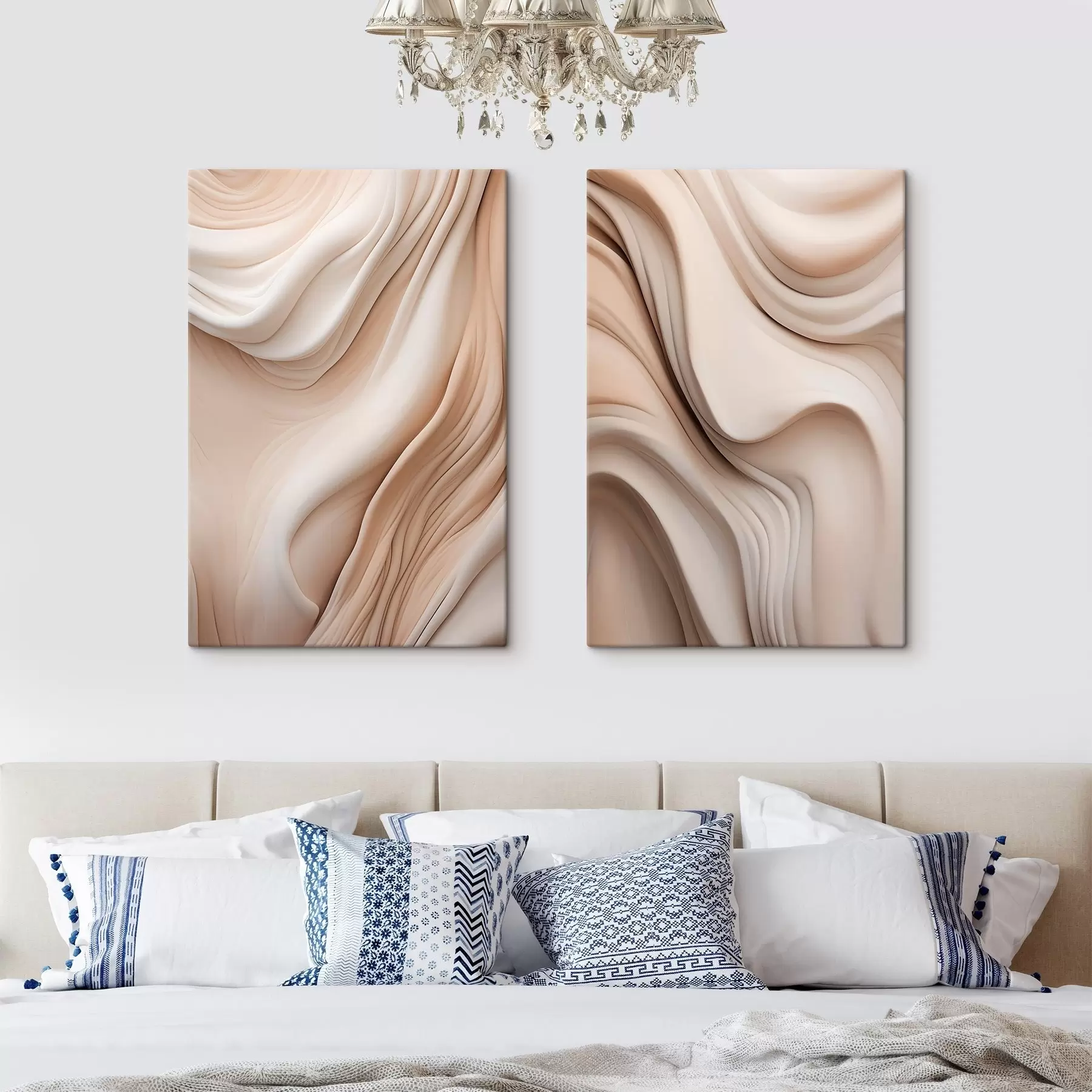  Schilderijen Abstracte, vloeiende texturen in crèmekleurige en beige tinten met zachte schaduwen m30484