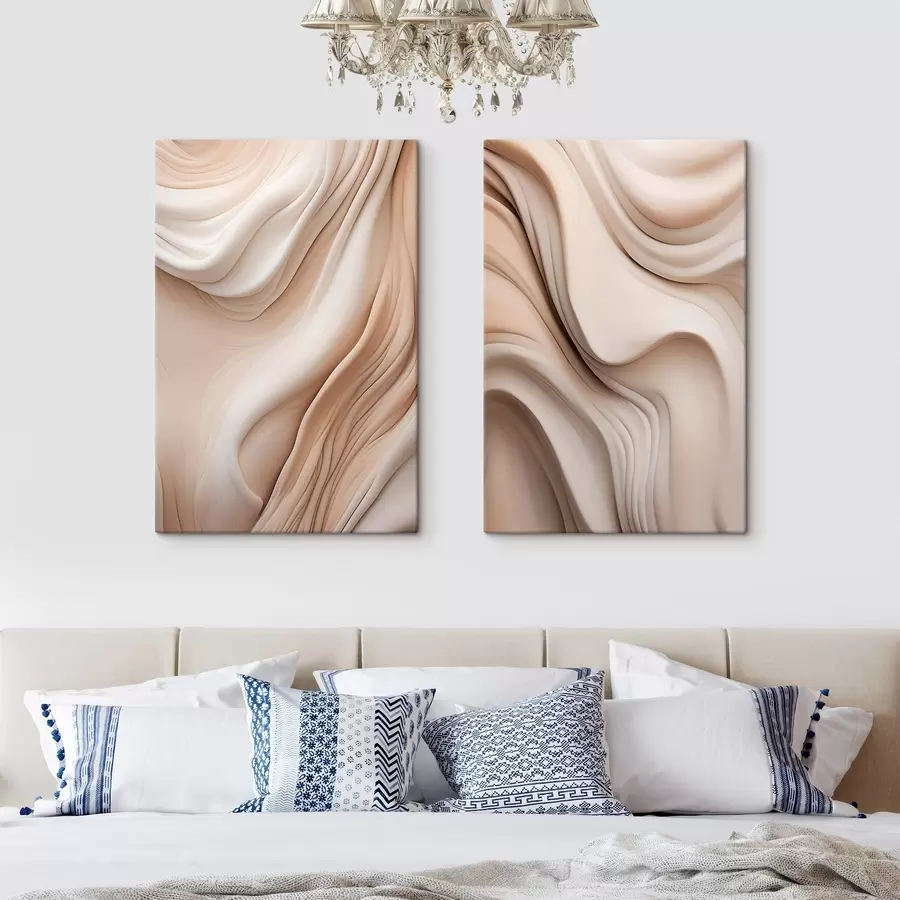  Schilderijen Abstracte, vloeiende texturen in crèmekleurige en beige tinten met zachte schaduwen m30484
