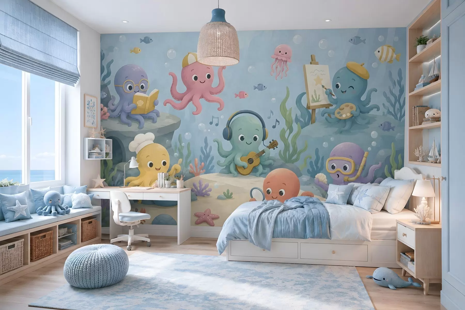 Fotobehang Vrolijke, creatieve octopussen in de onderwaterwereld w05568