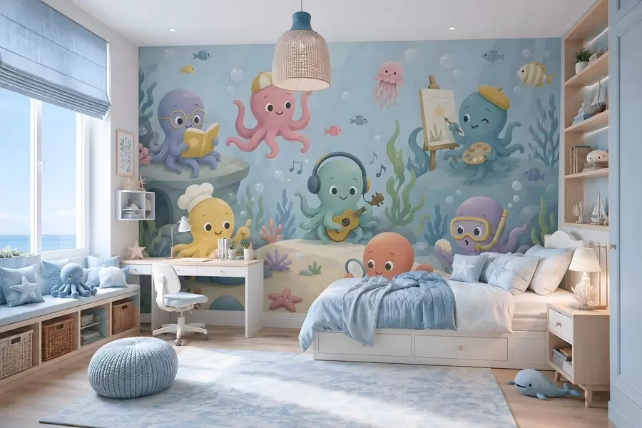 Fotobehang Vrolijke, creatieve octopussen in de onderwaterwereld w05568
