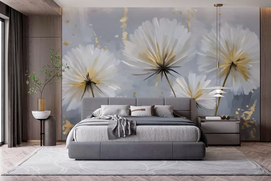 Fotobehang weelderige paardenbloemen in een schilderachtige stijl w05570