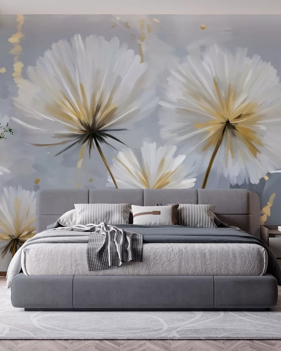 Fotobehang weelderige paardenbloemen in een schilderachtige stijl w05570