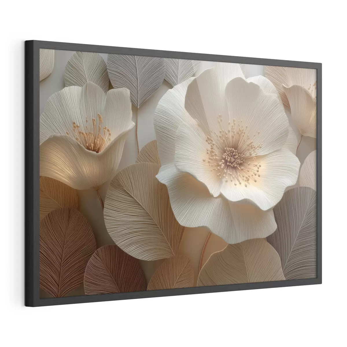 Poster Gelaagde bloemen en bladeren in warme tinten f49218
