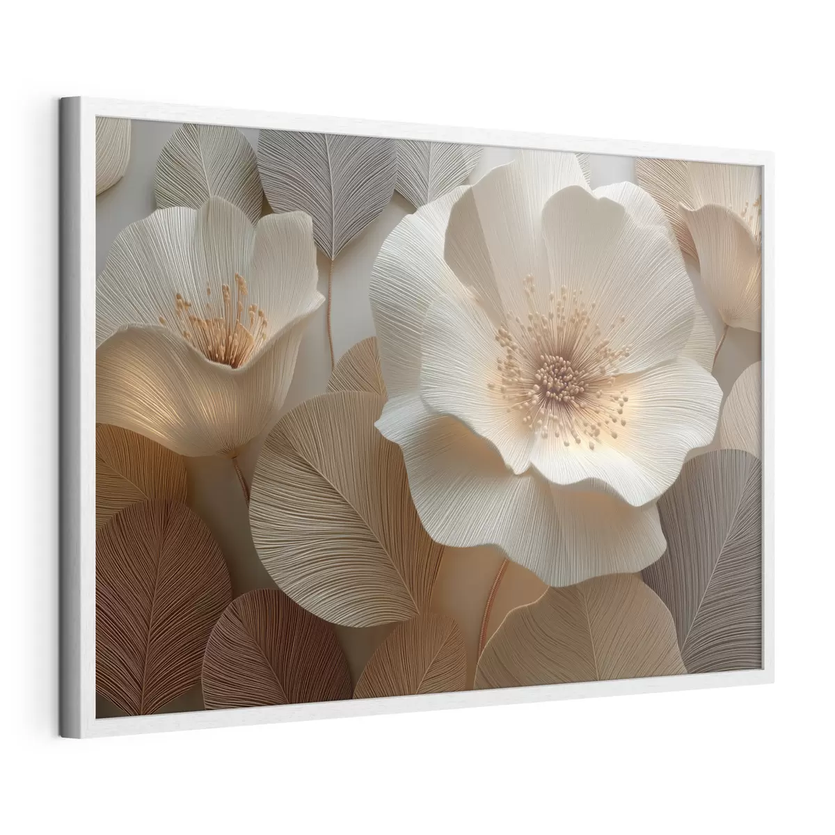 Poster Gelaagde bloemen en bladeren in warme tinten f49218