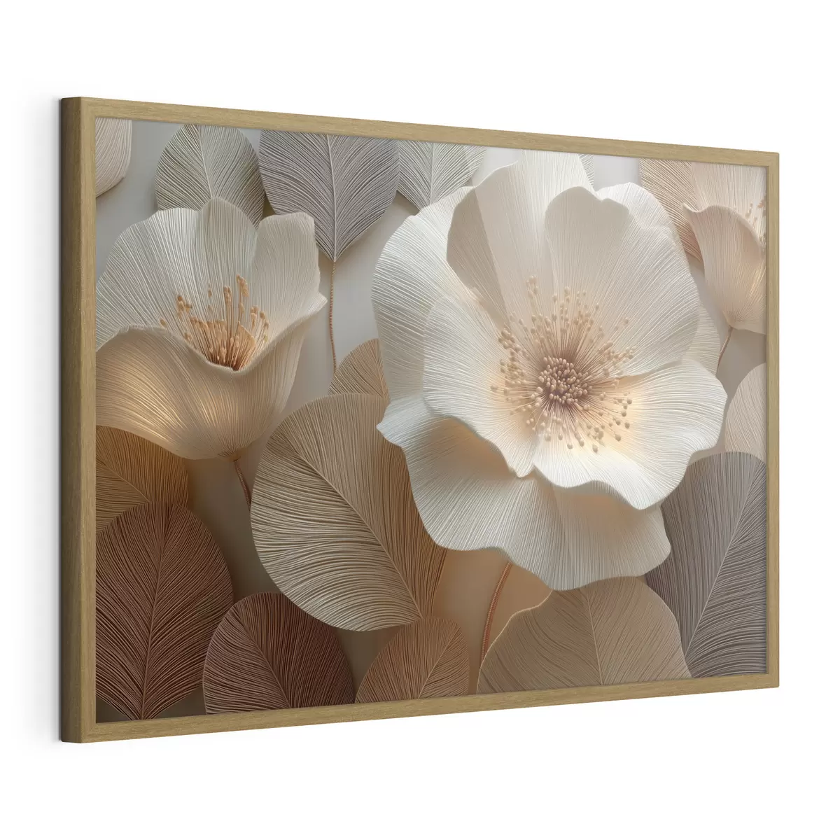 Poster Gelaagde bloemen en bladeren in warme tinten f49218