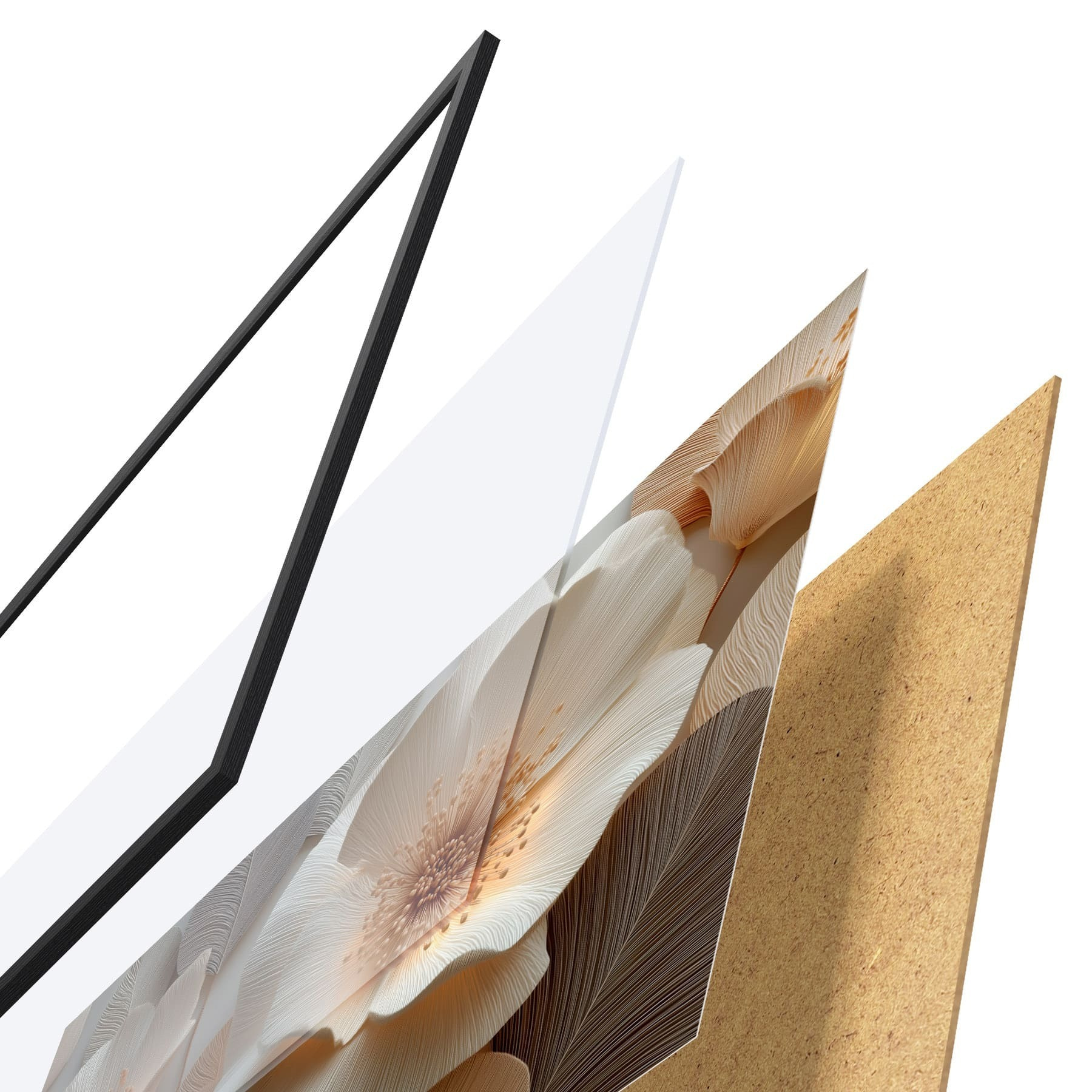 Poster Gelaagde bloemen en bladeren in warme tinten f49218