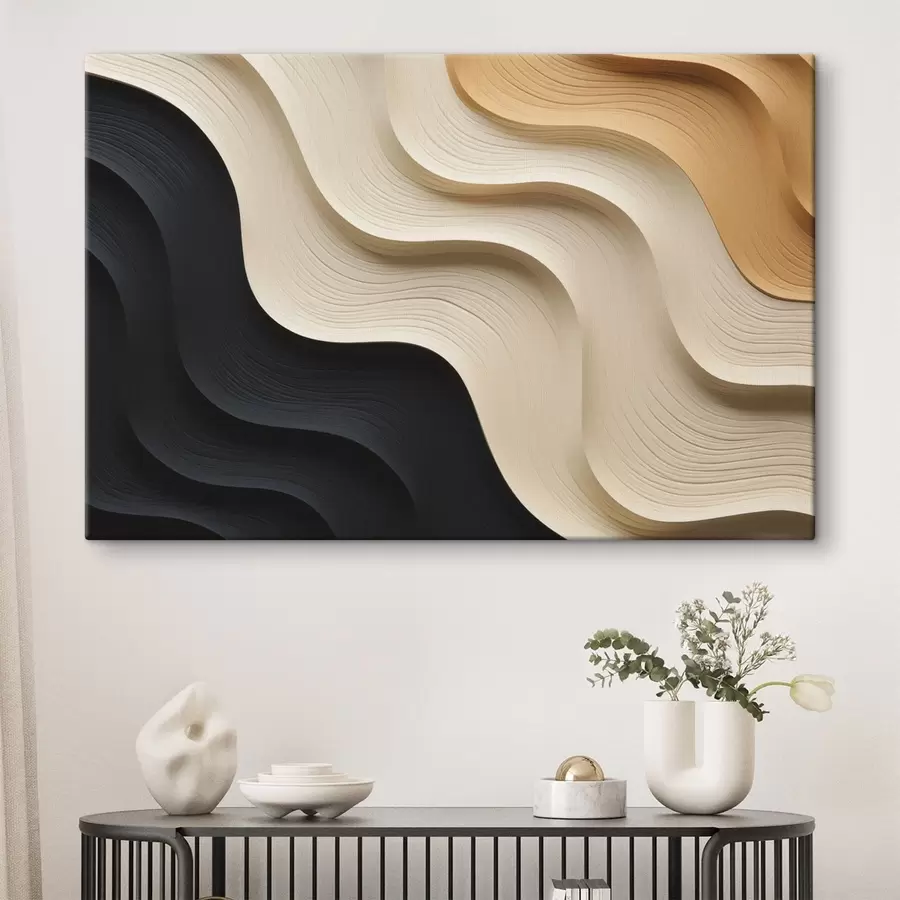  Schilderijen Abstracte vloeiende lagen in donkere en beige tinten s49179