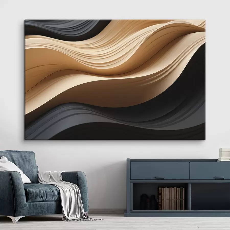  Schilderijen Vloeiende abstracte lijnen in zwart en warme tinten s49180