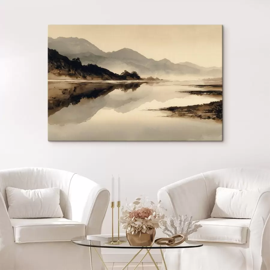  Schilderijen Rustig berglandschap met weerspiegeling in het water s49185