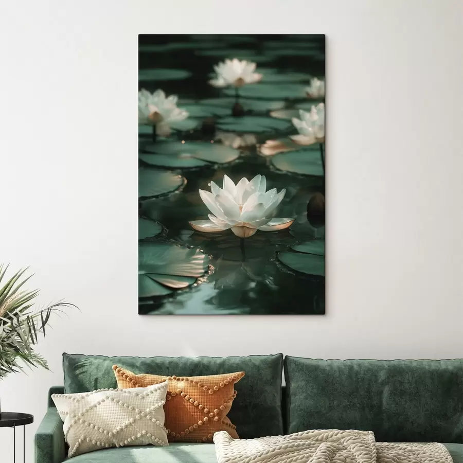  Schilderijen Bleke lotusbloemen op donker water s49197