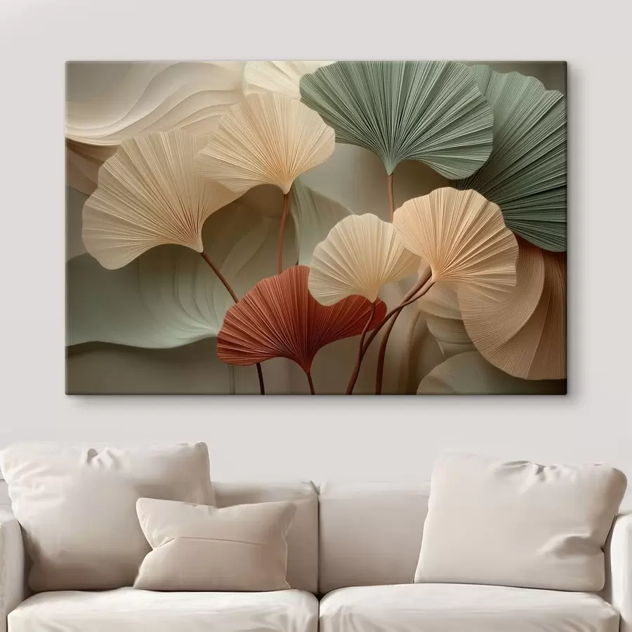  Schilderijen Abstracte ginkgobladeren in warme pasteltinten s49199