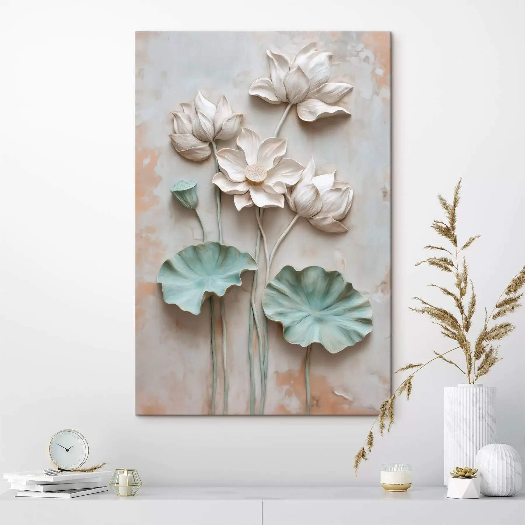  Schilderijen Bleke lotusbloemen in zachte pasteltinten s49205
