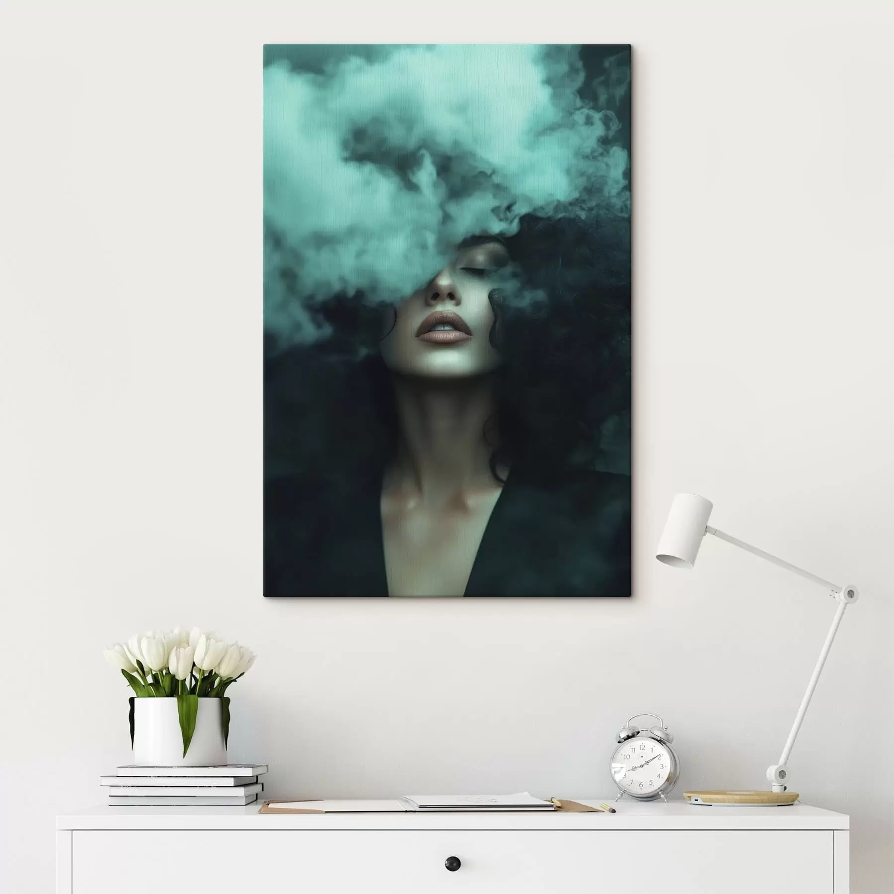  Schilderijen Vrouwenportret in een turquoise nevel s49219