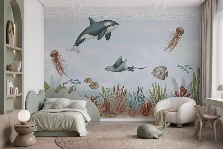 Fotobehang Zeedieren tussen koralen en zeewier w05545