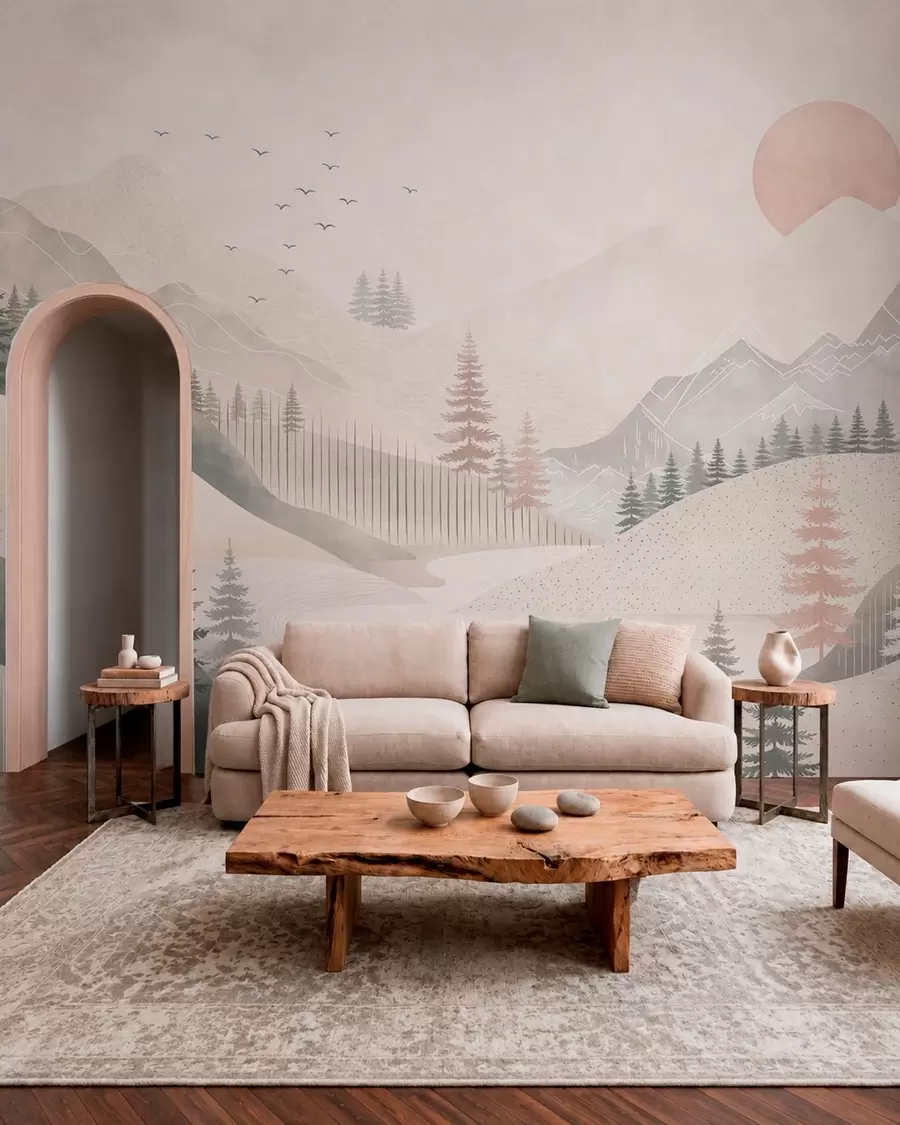 Fotobehang Roze ochtend in de bergen w05626