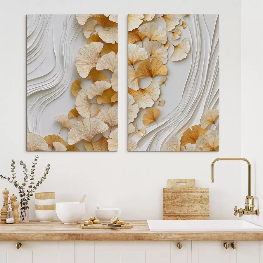  Schilderijen Een abstractie met ginkgobladeren m30396