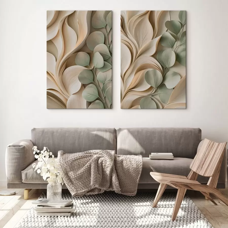  Schilderijen Abstracte voorstelling met een tak met bladeren m30463