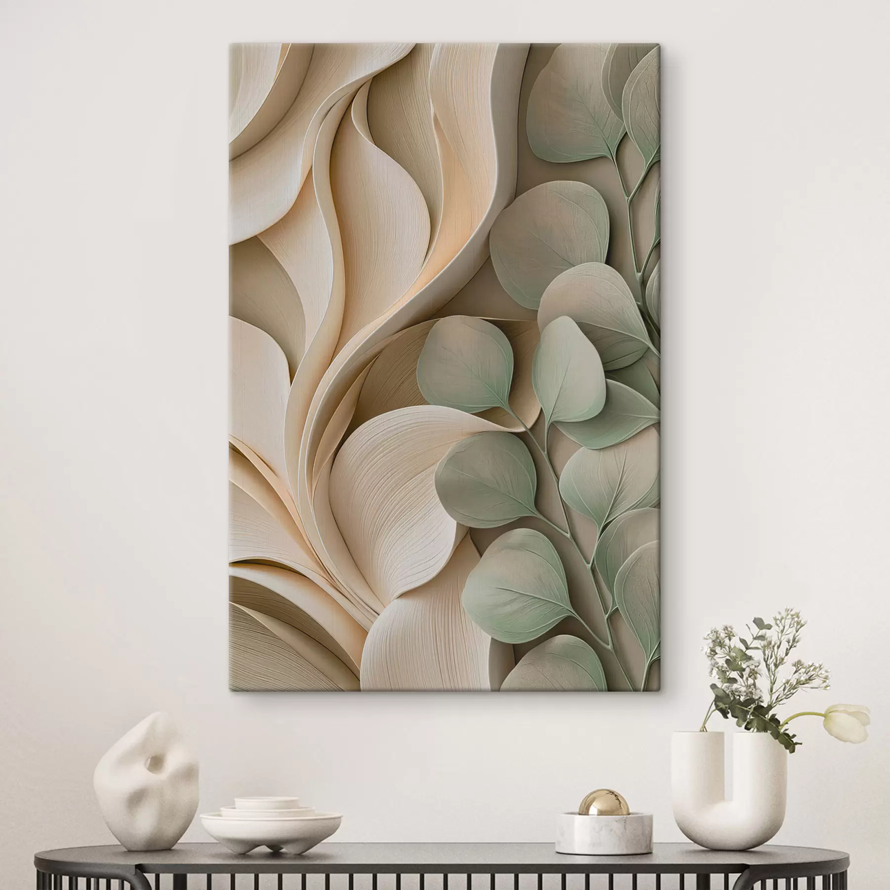  Schilderijen Abstracte voorstelling met een tak met bladeren s49122